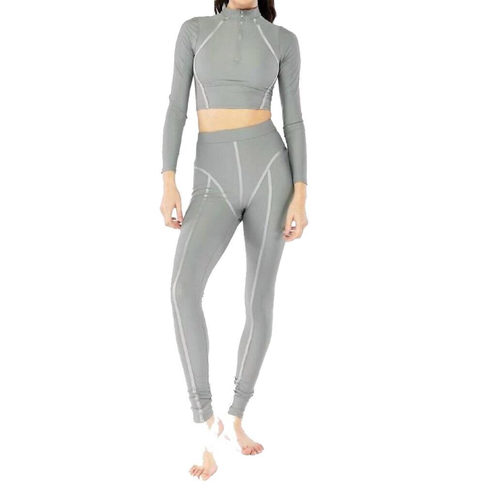 NEW ELECTRIC YOGA active long sleeve high neck zipper oprah crop top in grey